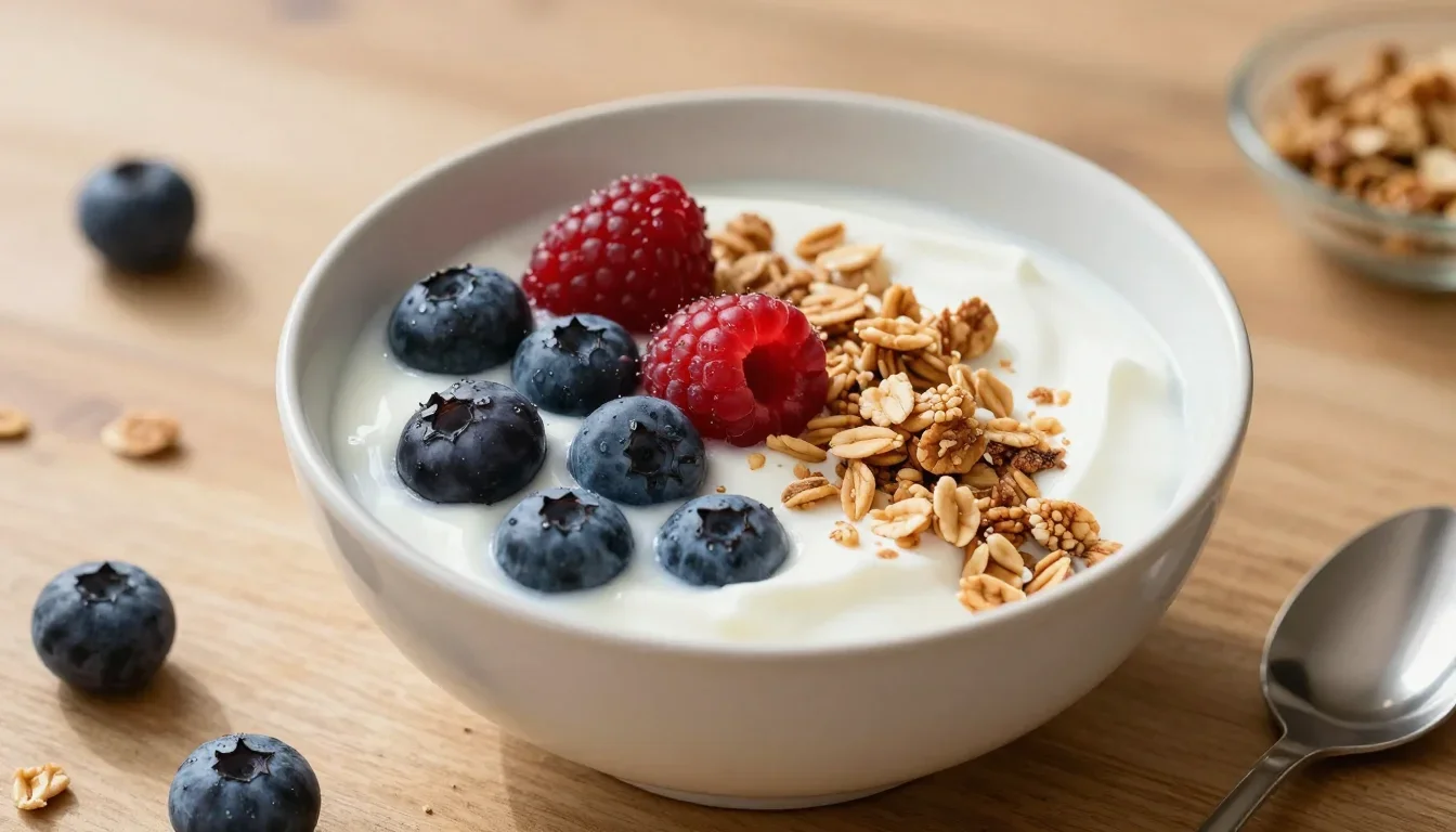 Yaourt nature frais avec fruits pour maman allaitante