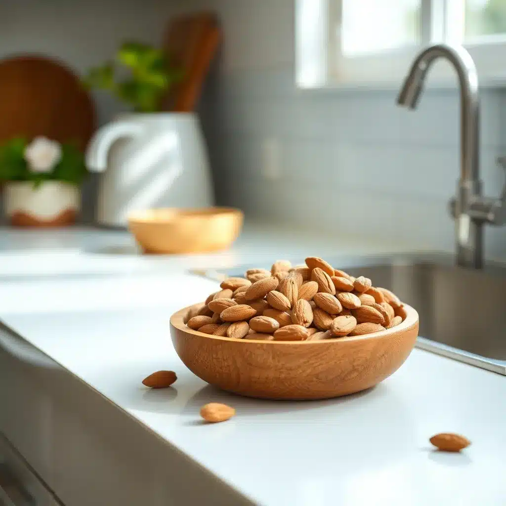 Bol d amandes sur plan de travail blanc alimentation pendant allaitement