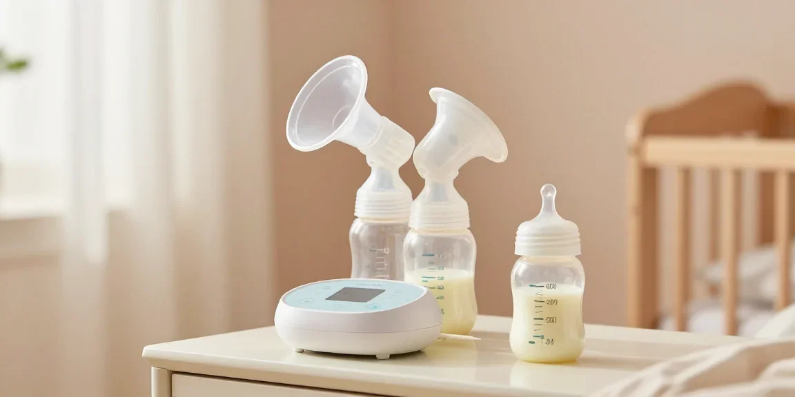 Lait maternel collecté dans un biberon après tirage avec Momcozy