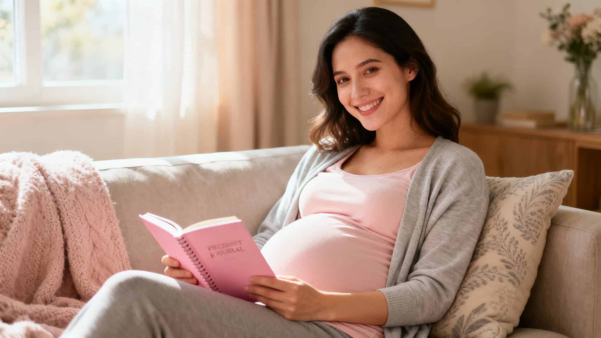 femme enceinte tenant un carnet de grossesse rose