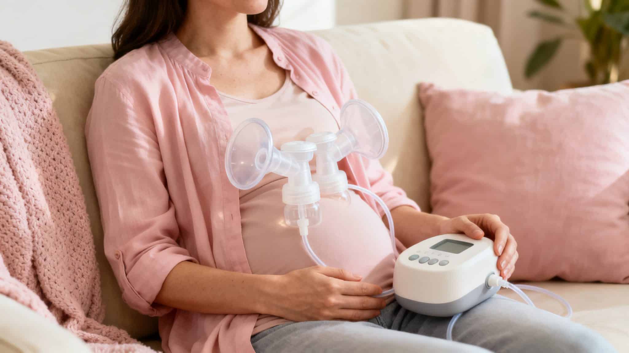 Mère utilisant un tire-lait double pompe